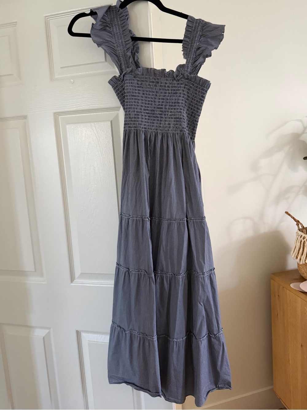 Hill House Slate Blue Smocked Midi Dress with Ruffle Straps